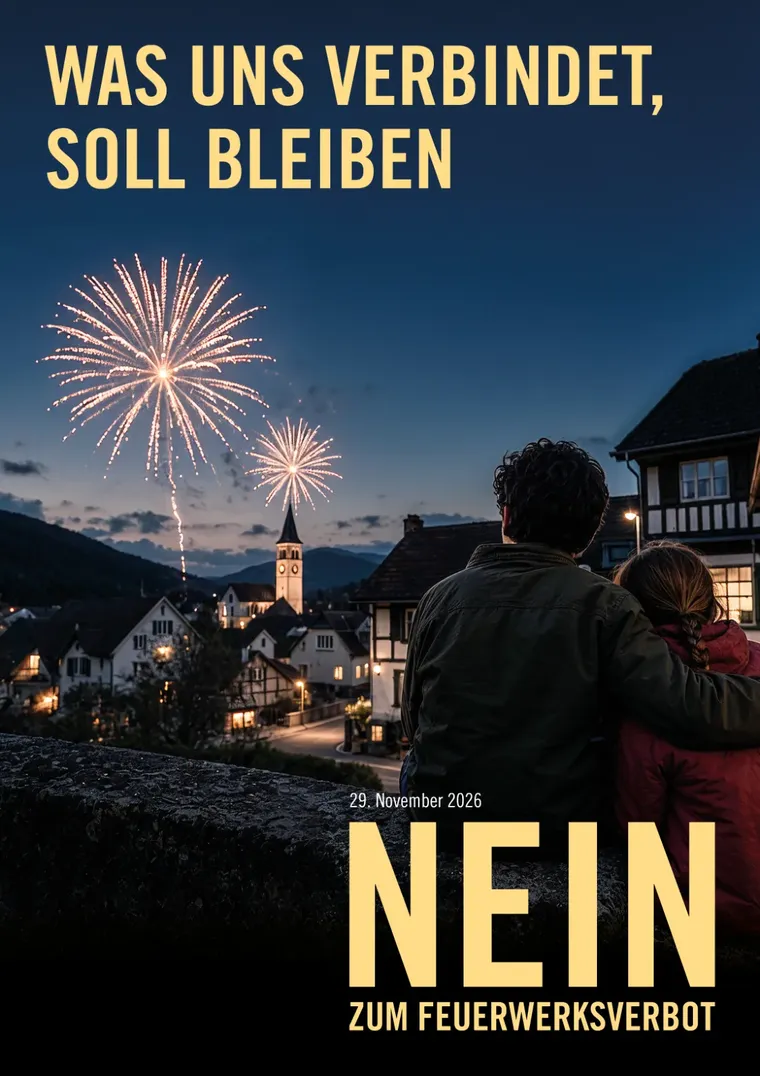 Kampagnenplakat: Was uns verbindet, soll bleiben – NEIN zum Feuerwerksverbot, 29. November 2026